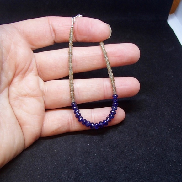 Natural Green and Blue Sapphire Bracelet Solid 14K White Gold 7" - 7.5" - Picture 4 of 5